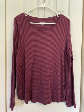 Eddie Bauer Women's Long Sleeve Striped Tee - Maroon and Black